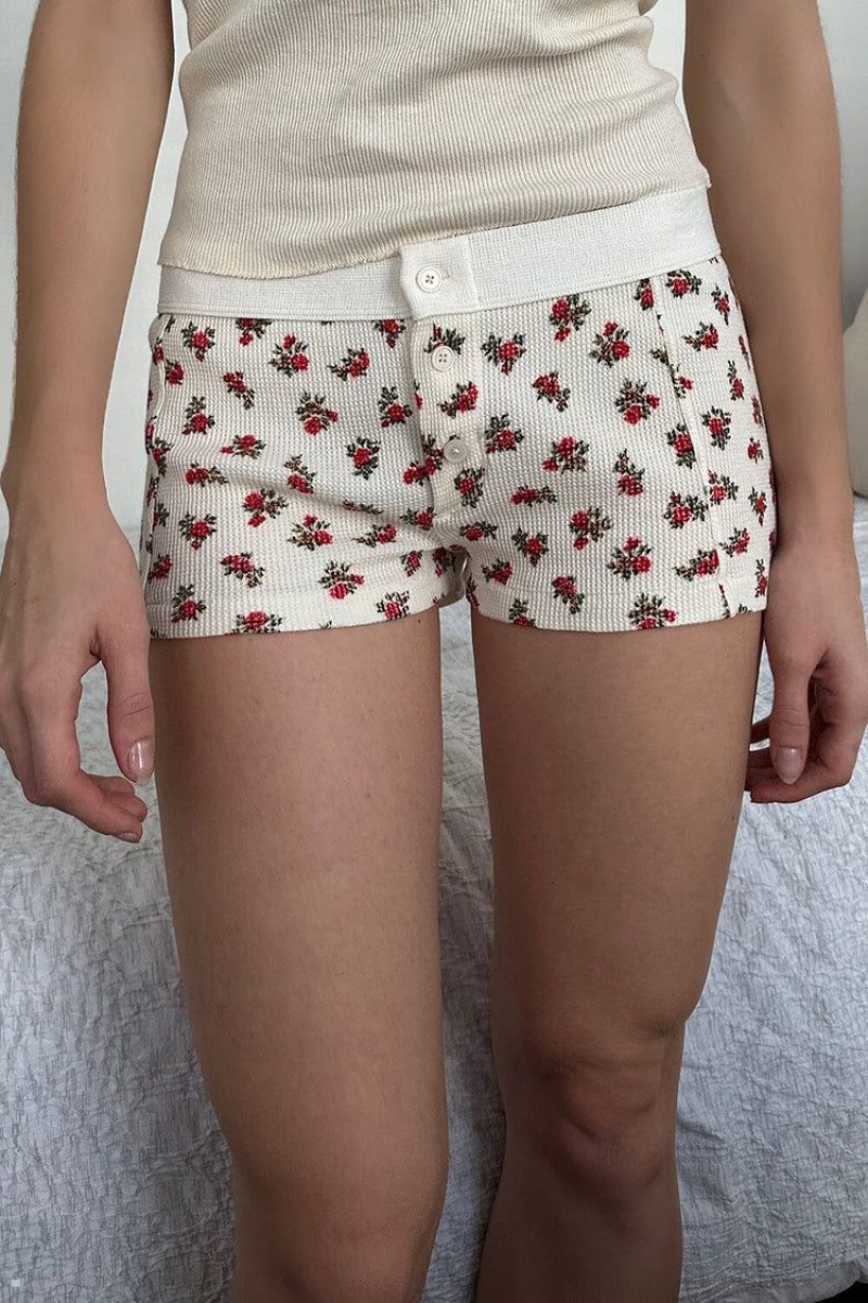 Sous Vêtement Brandy Melville Floral Waffle Boyshort Blanche Rouge | GTY-17716213